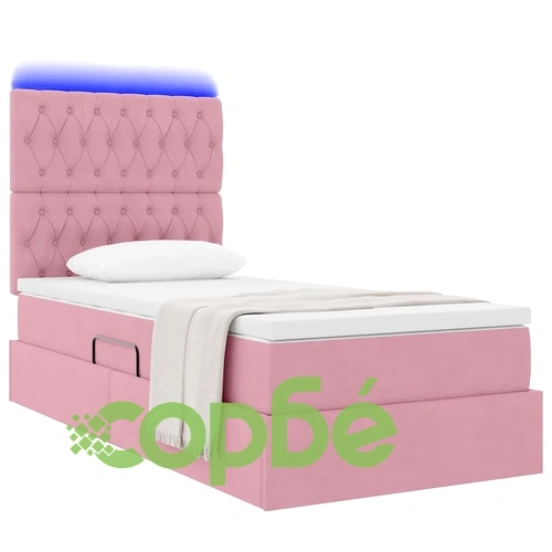 Легло с ракла и LED осветление с матрак, 100 x 200 см, кадифе, розово ➤ топ цена ➤ sorbe.bg