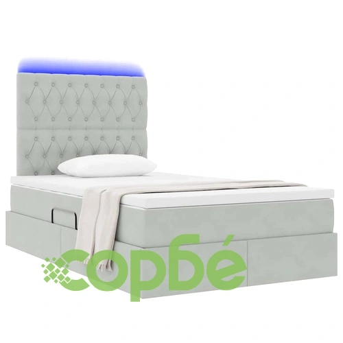 LED легло за съхранение с матрак, кадифе, светлосиво, 120 x 190 см ➤ топ цена ➤ sorbe.bg