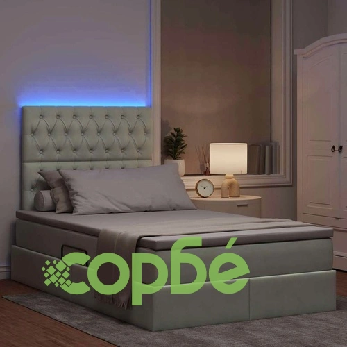 LED легло за съхранение с матрак, кадифе, светлосиво, 120 x 190 см ➤ топ цена ➤ sorbe.bg