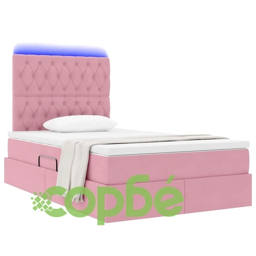 LED легло за съхранение с матрак, Кадифе, Розово, 120 x 190 см ➤ топ цена ➤ sorbe.bg