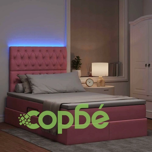 LED легло за съхранение с матрак, Кадифе, Розово, 120 x 190 см ➤ топ цена ➤ sorbe.bg