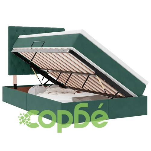 Легло с LED осветление и матрак, кадифе, тъмнозелено, 120 x 200 см ➤ топ цена ➤ sorbe.bg