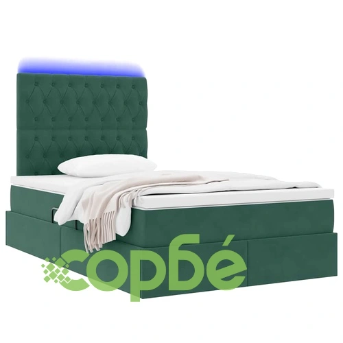 Легло с LED осветление и матрак, кадифе, тъмнозелено, 120 x 200 см ➤ топ цена ➤ sorbe.bg