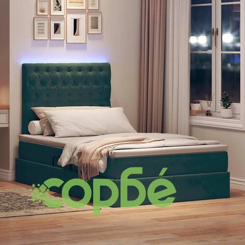 Легло с LED осветление и матрак, кадифе, тъмнозелено, 120 x 200 см ➤ топ цена ➤ sorbe.bg