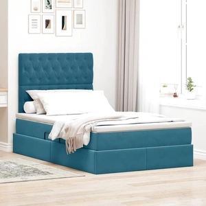 Легло с LED осветление и матрак, кадифе, тъмносиньо, 120 x 200 см