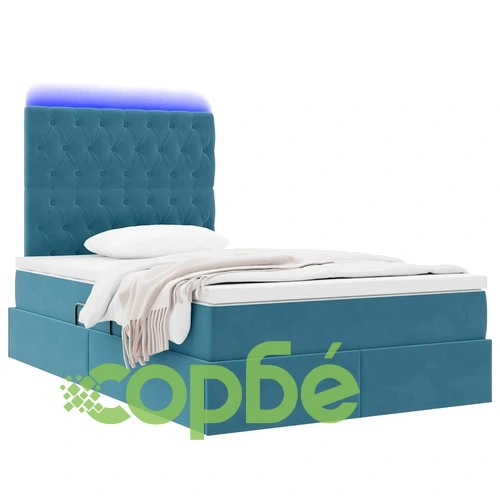 Легло с LED осветление и матрак, кадифе, тъмносиньо, 120 x 200 см ➤ топ цена ➤ sorbe.bg