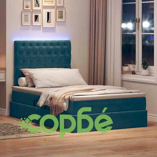 Легло с LED осветление и матрак, кадифе, тъмносиньо, 120 x 200 см ➤ топ цена ➤ sorbe.bg