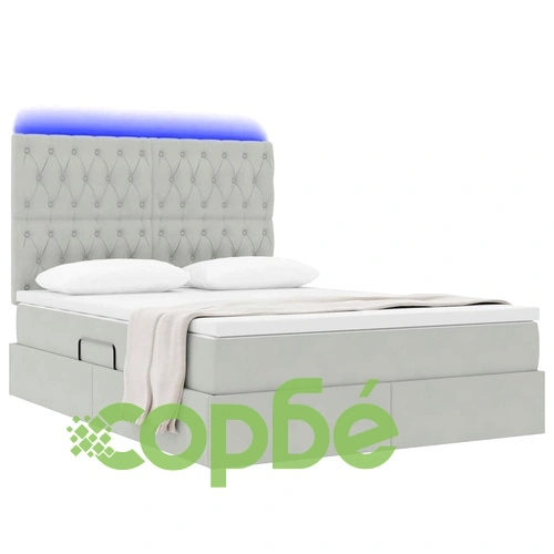 LED легло с матрак и кадифена тапицерия, светлосиво, 140 x 190 см ➤ топ цена ➤ sorbe.bg