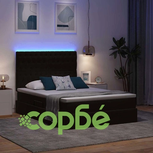 LED легло с матрак и чекмедже за съхранение, кадифе, 140 x 190 см, черно ➤ топ цена ➤ sorbe.bg