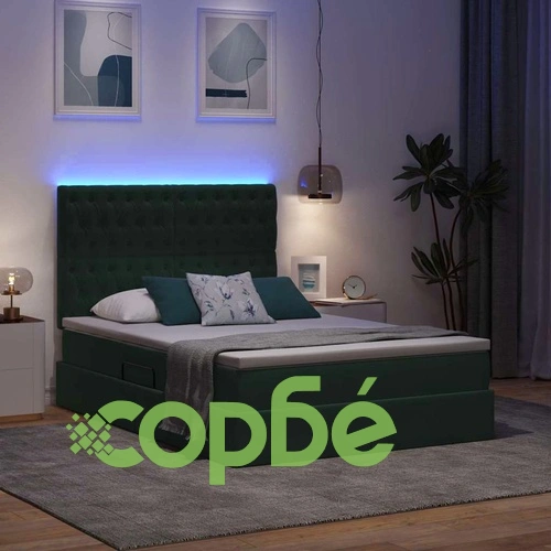 LED легло с кадифена тапицерия и матрак, тъмнозелено, 140 x 190 см ➤ топ цена ➤ sorbe.bg