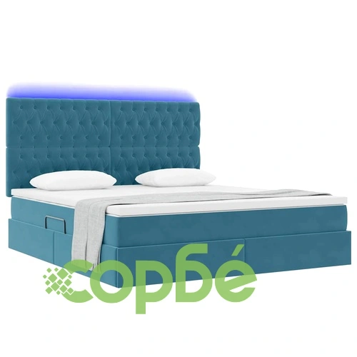 Легло с LED осветление от кадифе тъмносиньо 160x200 см с матрак ➤ топ цена ➤ sorbe.bg