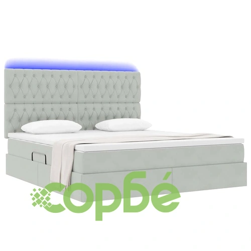 Легло с LED осветление и матрак, кадифе, светлосиво, 180 x 200 см ➤ топ цена ➤ sorbe.bg