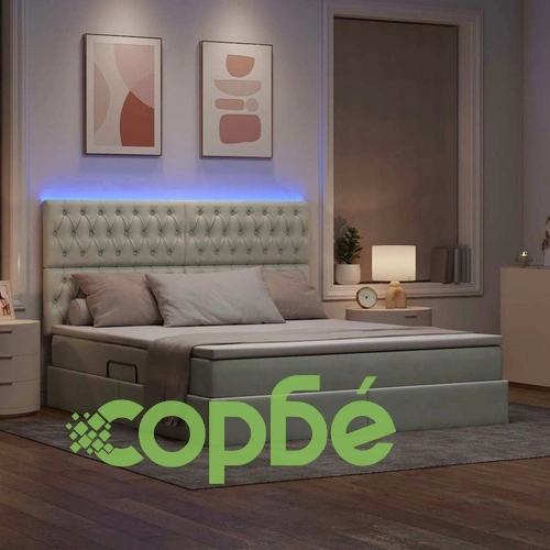 Легло с LED осветление и матрак, кадифе, светлосиво, 180 x 200 см ➤ топ цена ➤ sorbe.bg