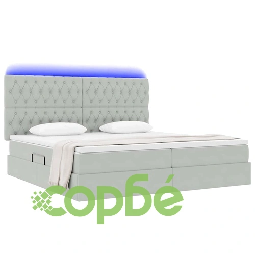 LED легло с матрак от кадифе, светлосиво, 200 x 200 см ➤ топ цена ➤ sorbe.bg