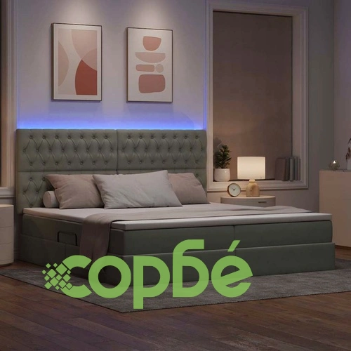 LED легло с матрак от кадифе, светлосиво, 200 x 200 см ➤ топ цена ➤ sorbe.bg