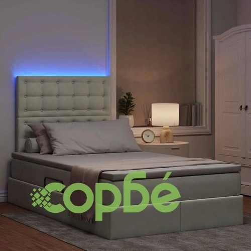 LED легло за съхранение с матрак от кадифе, светлосиво, 120 x 190 см ➤ топ цена ➤ sorbe.bg