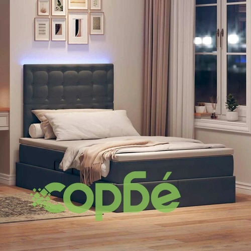 LED легло за съхранение с матрак, кадифе, тъмносиво, 120 x 190 см ➤ топ цена ➤ sorbe.bg