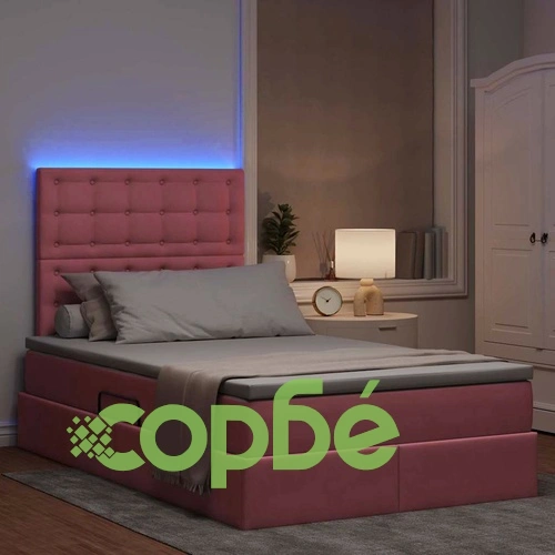 LED легло за съхранение с матрак, кадифе, розово, 120 x 190 см ➤ топ цена ➤ sorbe.bg