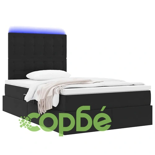 LED легло с ковчег за съхранение и матрак, кадифе, черно, 120 x 200 см ➤ топ цена ➤ sorbe.bg