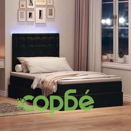 LED легло с ковчег за съхранение и матрак, кадифе, черно, 120 x 200 см ➤ топ цена ➤ sorbe.bg