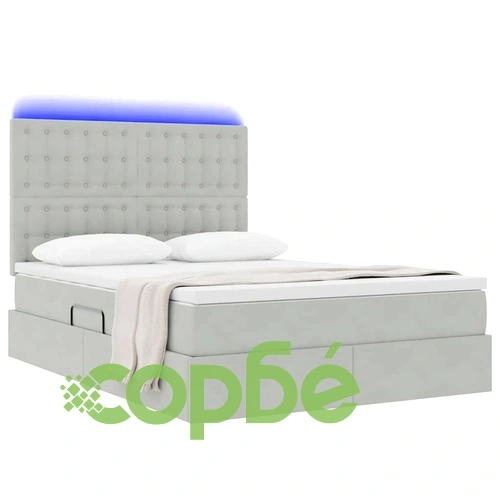 Легло с LED осветление и матрак, кадифе, светлосиво, 140 x 190 см ➤ топ цена ➤ sorbe.bg