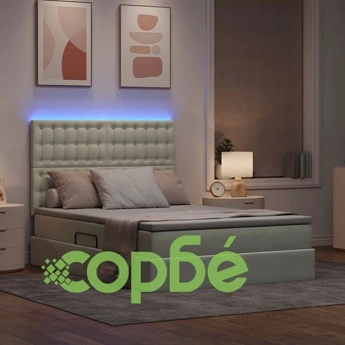 Легло с LED осветление и матрак, кадифе, светлосиво, 140 x 190 см ➤ топ цена ➤ sorbe.bg