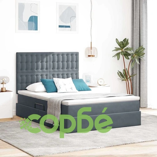Легло с LED осветление от кадифе тъмносиво 140x190 см с матрак ➤ топ цена ➤ sorbe.bg