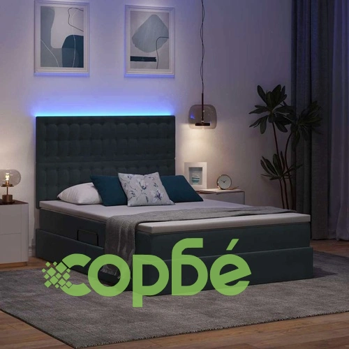 Легло с LED осветление от кадифе тъмносиво 140x190 см с матрак ➤ топ цена ➤ sorbe.bg