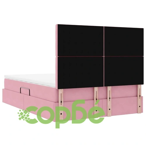 LED легло с матрак и ВМ съхранение, розово кадифе, 140 x 190 см ➤ топ цена ➤ sorbe.bg