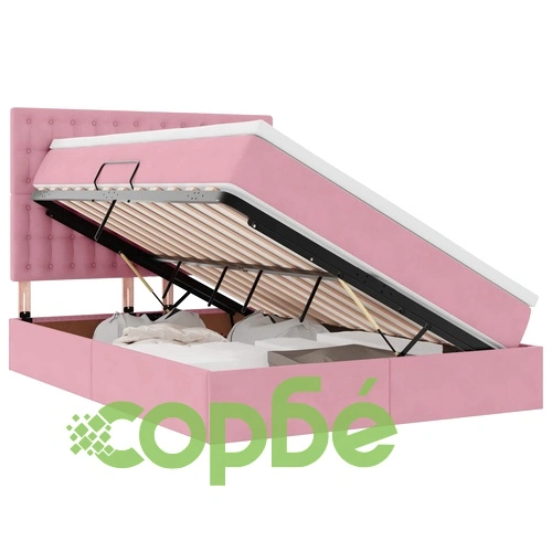 LED легло с матрак и ВМ съхранение, розово кадифе, 140 x 190 см ➤ топ цена ➤ sorbe.bg