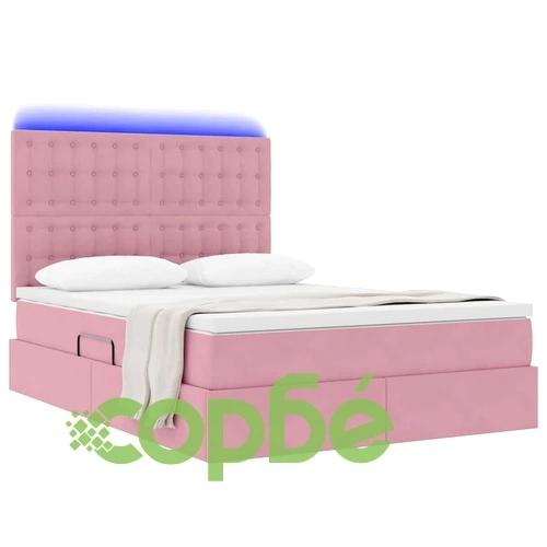 LED легло с матрак и ВМ съхранение, розово кадифе, 140 x 190 см ➤ топ цена ➤ sorbe.bg