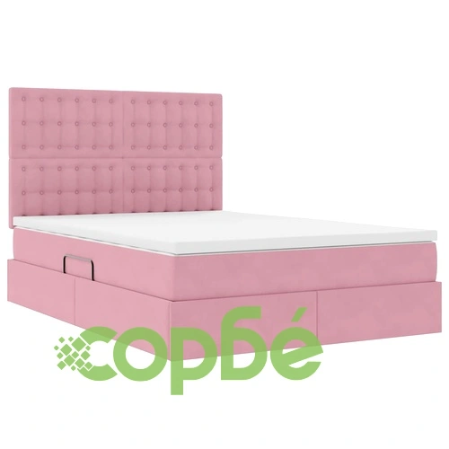 LED легло с матрак и ВМ съхранение, розово кадифе, 140 x 190 см ➤ топ цена ➤ sorbe.bg