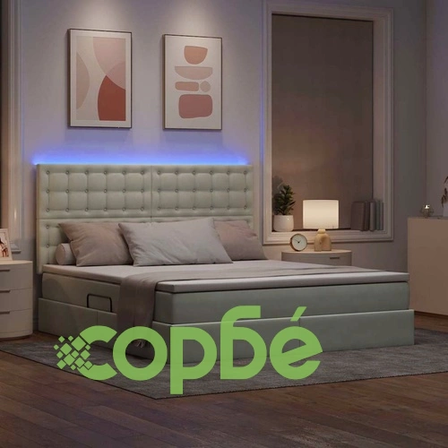 Легло с LED осветление от кадифе светлосиво 160x200 см с матрак ➤ топ цена ➤ sorbe.bg