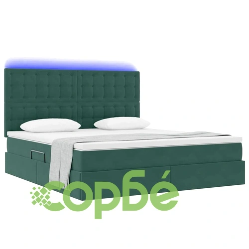 Легло с LED осветление от кадифе тъмнозелено 160x200 см с матрак ➤ топ цена ➤ sorbe.bg