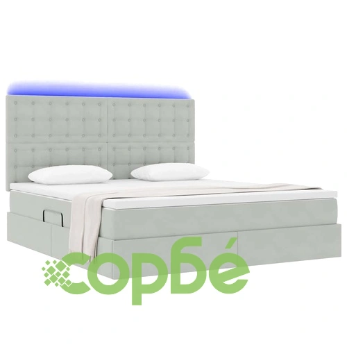 Кадифено легло с LED осветление 180x200 см светлосиво с матрак ➤ топ цена ➤ sorbe.bg
