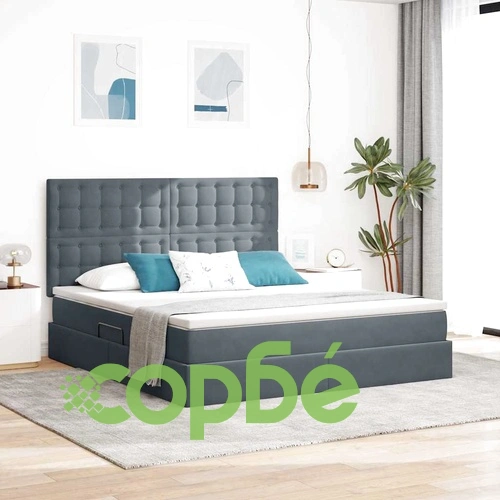 Легло с LED осветление тъмно сиво 180x200 см кадифе с матрак ➤ топ цена ➤ sorbe.bg