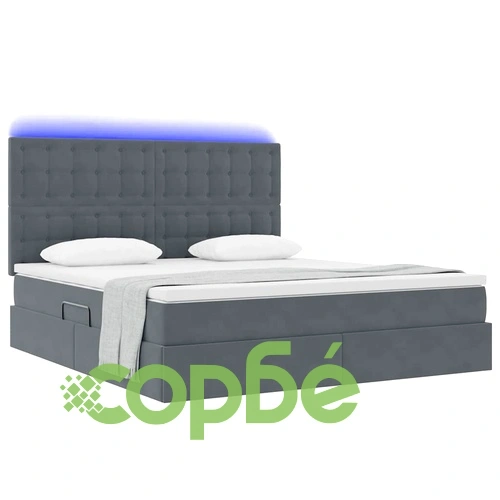 Легло с LED осветление тъмно сиво 180x200 см кадифе с матрак ➤ топ цена ➤ sorbe.bg