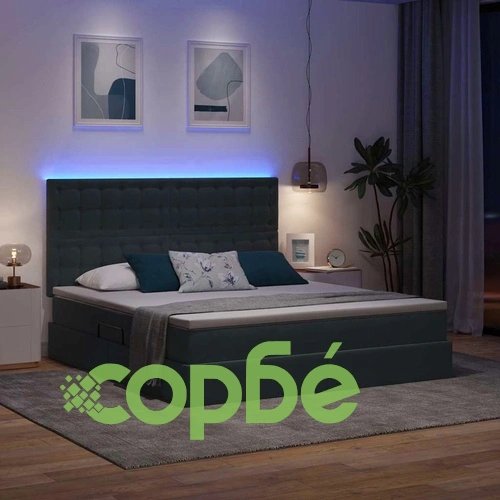 Легло с LED осветление тъмно сиво 180x200 см кадифе с матрак ➤ топ цена ➤ sorbe.bg