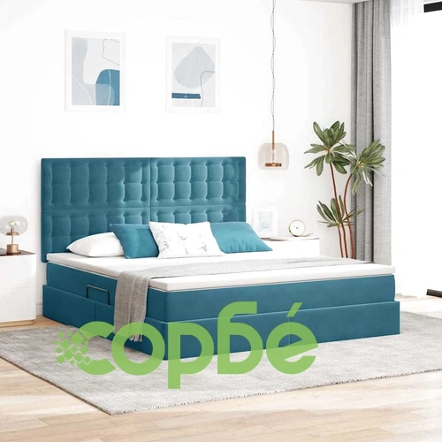Легло с LED осветление от кадифе тъмносиньо 180x200 см с матрак ➤ топ цена ➤ sorbe.bg