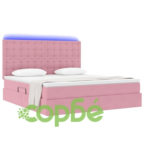 Легло с LED осветление и скрито хранилище 180x200 см розово кадифе ➤ топ цена ➤ sorbe.bg