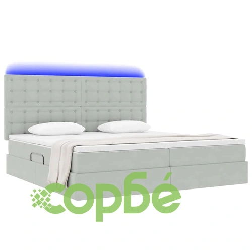 LED легло с матрак от кадифе, светлосиво, 200 x 200 см ➤ топ цена ➤ sorbe.bg