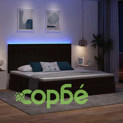 Легло с LED осветление и хидравлично хранилище - черно кадифе 200x200 см ➤ топ цена ➤ sorbe.bg