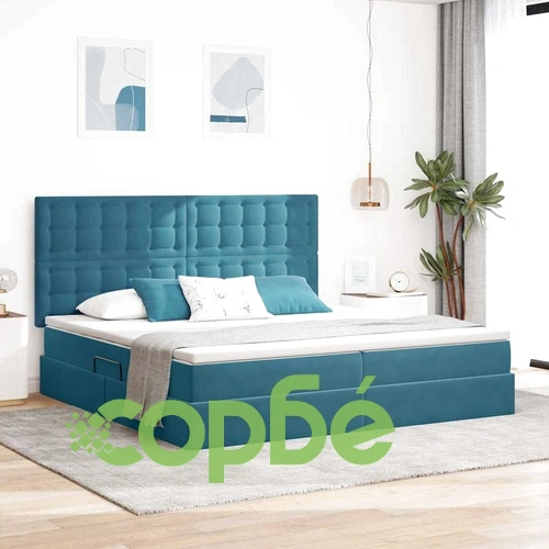 Легло с LED осветление тъмносиньо кадифе 200x200 см с матрак ➤ топ цена ➤ sorbe.bg