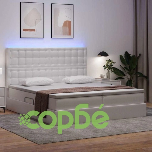 Легло с място за съхранение и LED осветление, изкуствена кожа, Чисто бяло, 180 x 200 см ➤ топ цена ➤ sorbe.bg