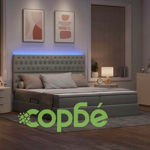 LED легло за съхранение с матрак, текстил, светлосиво, 200 x 200 см ➤ топ цена ➤ sorbe.bg