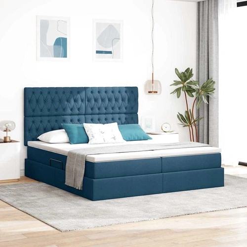 Легло с LED осветление и матрак, Текстил, Синьо, 200 x 200 см ➤ топ цена ➤ sorbe.bg