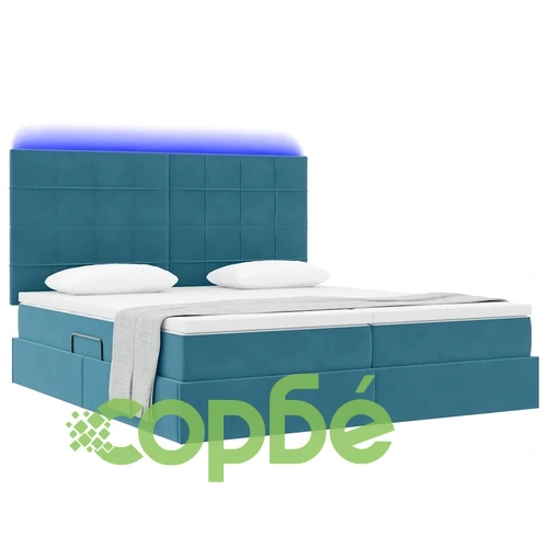 LED легло с кадифена тапицерия и container за съхранение, Тъмно синьо, 180 x 200 см ➤ топ цена ➤ sorbe.bg