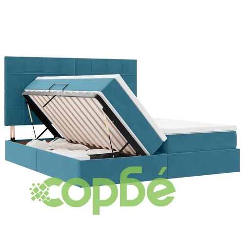 LED легло с кадифена тапицерия и container за съхранение, Тъмно синьо, 180 x 200 см ➤ топ цена ➤ sorbe.bg