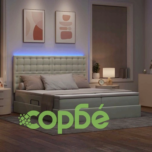 LED легло с ВМатрак и Ниша за Съхранение, Кадифе, Светлосиво, 180 x 200 см ➤ топ цена ➤ sorbe.bg