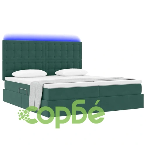 Легло с LED осветление и матрак, кадифе, тъмнозелено, 180 x 200 см ➤ топ цена ➤ sorbe.bg